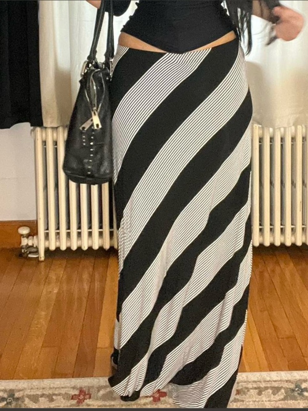 Black and White Diagonal Stripe Maxi Skirt